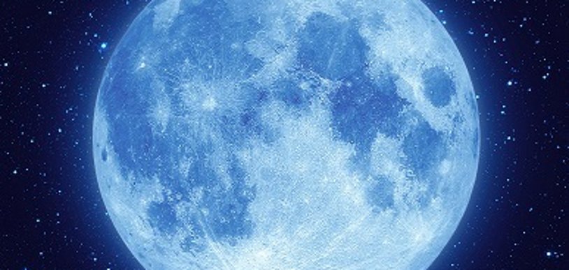 Full blue moon with star at dark night sky